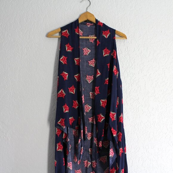 Fashion Vest Shawl navy cute pink fox print Sleeveless layer top OS one size - Picture 4 of 9